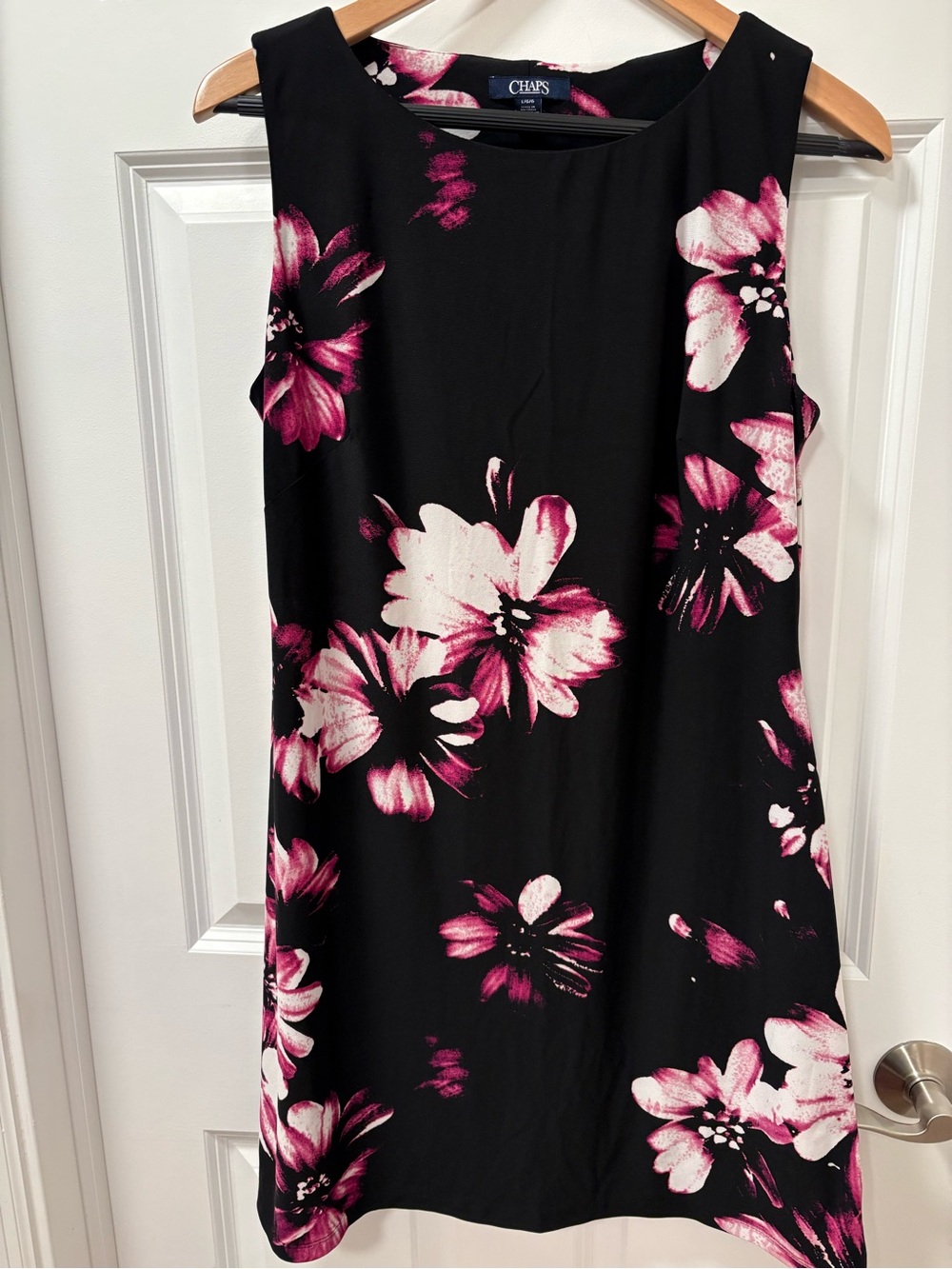 Chaps Black Floral Sleeveless Shift Dress Size L/LG